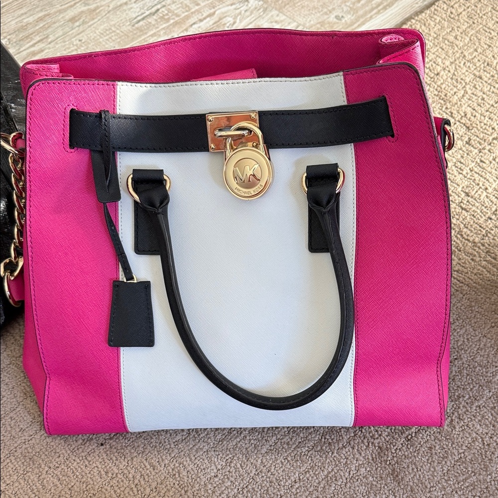 KORS Michael Kors Fuchsia and White Tote